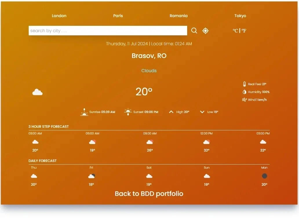 screenshot of city info